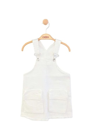 Kız Çocuk Dokuma Etekli Salopet-13862 Beyaz