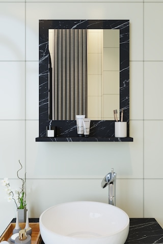 Makbulce Safir Raflı Banyo Aynası Dresuar 45 x 60 Mermer Beyaz - Siyah
