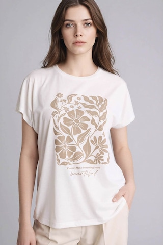Defacto Bisiklet Yaka Çiçekli Ekru Kadın T-shirt G8804ax/er105 Ekru