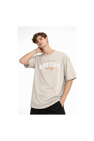 Misa Tahtakale Boston - Baskılı Oversize Tişört Bej Çok Renkli