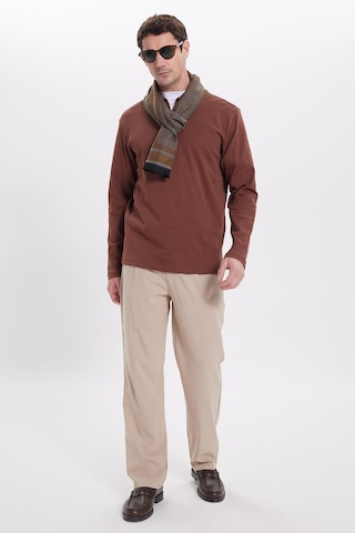 Tudors Erkek Relax Fit Rahat Kesim %100 Pamuk Yarım Fermuarlı Polo Yaka İnterlok Kahverengi Sweatshirt-42171 Kahverengi