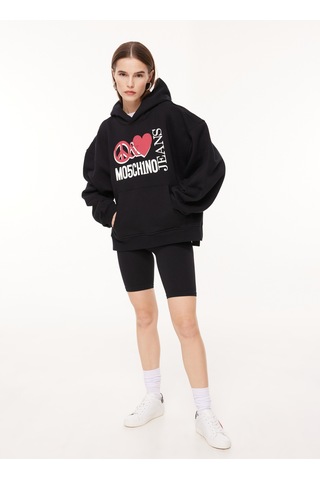 Moschino Jeans Kapüşon Yaka Baskılı Siyah Kadın Sweatshırt A1710