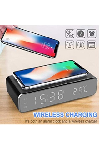 Monyee Gümüş Multifonksiyonel Led Ekranlı Akıllı Alarm Saat - Kablosuz Şarj, Zaman Ve Sıcaklık Gösterici