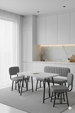 Elfin 70x110 Beyaz Sabit, 2 Sandalye 1 Bench, Masa Sandalye Takımı, Mutfak Masası Takımı - Gri