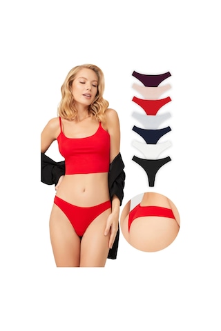 Basic Pamuklu Kadın Tanga Külot 7'li Paket Renkli-7 Çok Renkli