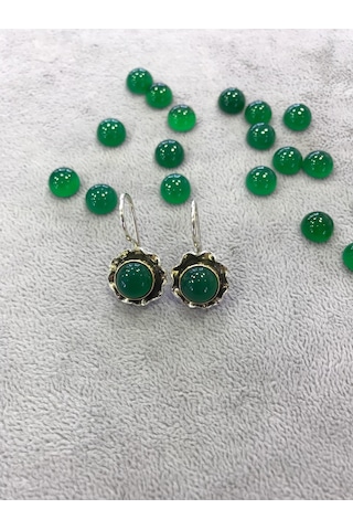 Yeşil Akik Taşlı Gümüş Küpe Taş