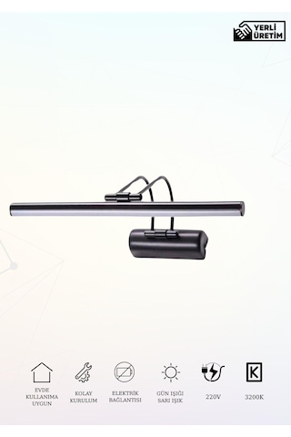 Karen Banyo 35 Cm Siyah Kasa Gün Işığı, Elektrikli Banyo Ayna Tablo Aydınlatma Flüt Kuğu Led Aplik Krom