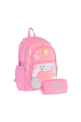 Kaukko Kids Kız Çocuk Okul Çantası Ve Üç Bölmeli Kalemlik Seti Pembe - Pullu Bulut - L5218+l8218 Pembe