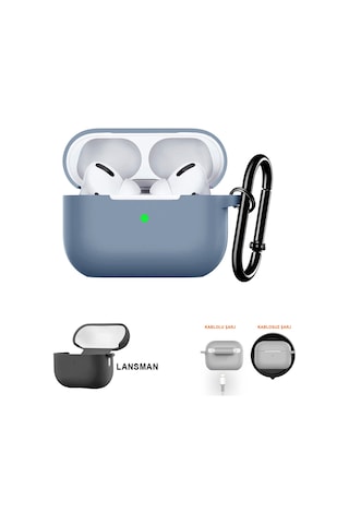 Airpods Pro 2 Uyumlu Premium Lansman Kılıf Kadife İç Astarlı Darbe Emici Silikon Soo-156 Mavi