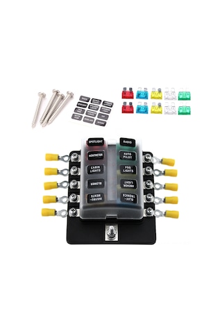 Ximistore9 10 Yollu Led Göstergeli Sigorta Kutusu + 10 Adet Sigorta + 10 Sarı Terminal - Otomotiv Ve Denizcilik İçin 10