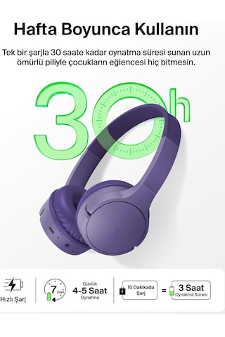Belkin Soundform Mini Kids Lila Kulak Üstü Bluetooth Kulaklık - Outlet