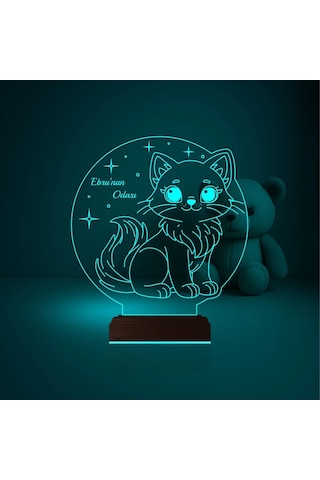 Luvivia Çocuk Odası Hediye Kedi Kedicik Tasarım Kişiye Özel 3d Lamba - Masa Gece Lambası Şeffaf
