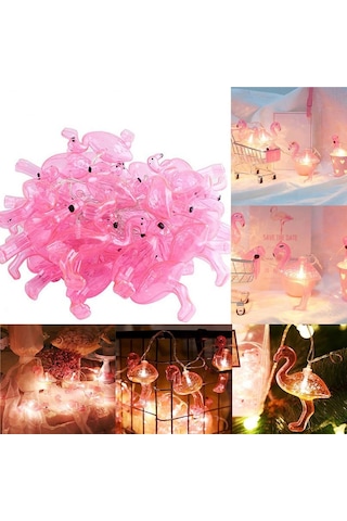 Aydınlatma 1 5 Mt 10lu Pil İle Çalışan Led Flamingo Dekor Amaçlı Işık Zinciri .
