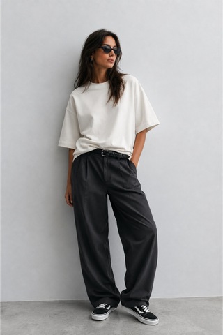 Modivibe Kadın Oversize T-shirt Kalın Dokulu %100 Pamuk Geniş Kesim Beyaz