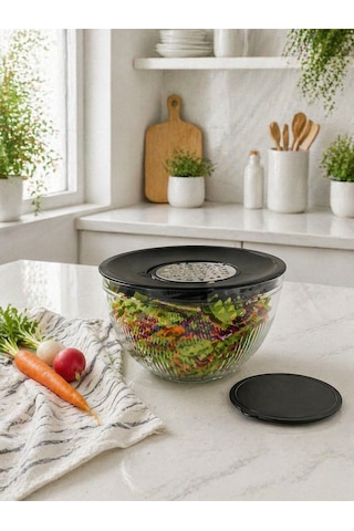 Rendeli Karıştırma Saklama Kabı - Çok Amaçlı Cam Kase - Mutfak Hazırlık Seti Salata Kasesi 4,5l Siyah