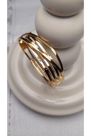 Uzel Çelik Gold Altın Renk Yıldızlı, Simli Çelik Bileklik Gold