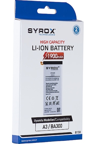 Syrox Samsung Uyumlu Galaxy A3 Ba300 Batarya 1900 Mah B158