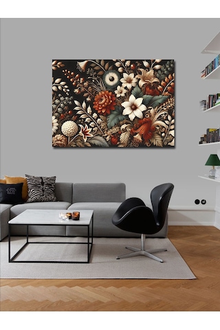 Kanvas Tablo Koyu Çiçek Deseni 100cmx140cm
