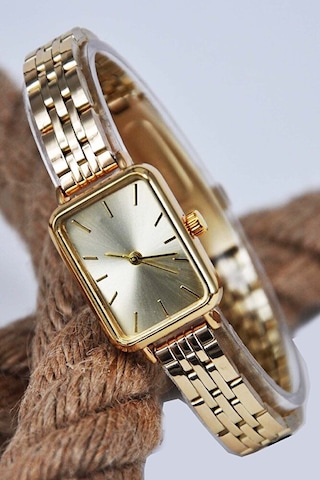 Altın Renk Vintage Minimal Kasa Metal Kordon Analog Zarif Şık Günlük Ofis Gold Kadın Kol Saati Altın