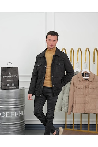 Modefendi Yüksek Kalite Desenli Yarım Oversize Nubuk Mont Siyah