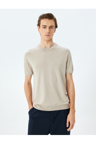 Koton Regular Fit Bisiklet Yaka Viskon Basic Kısa Kollu Triko Tişört Bej 5sam70022ht Ekru