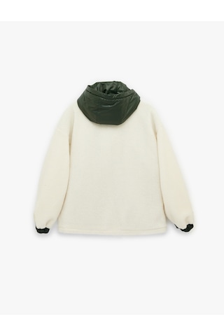Koton Kapüşonlu Çıtçıt Düğmeli Cep Detaylı Kapitoneli Peluş Oversize Ceket Ekru 6wal20014ıw Ekru