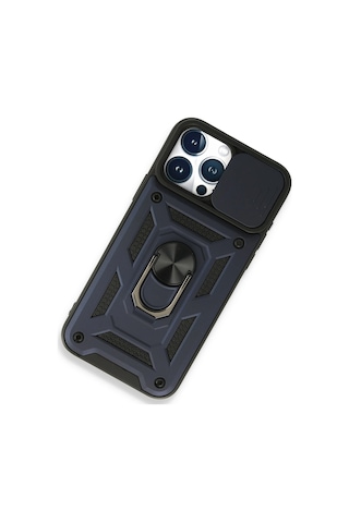 Newface Apple Uyumlu iPhone 15 Pro Max Kılıf Pars Lens Yüzüklü Silikon Drnds - 25 - Lacivert