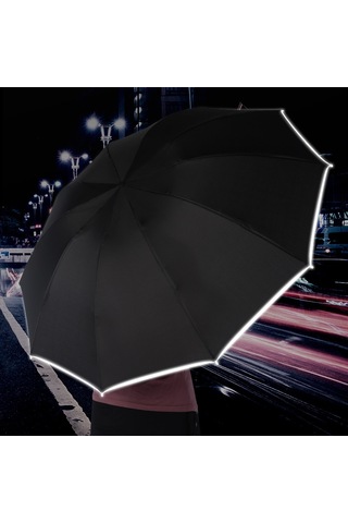 Yuntech01 23" 10 Çubuklu Led Işık Ve Reflektörlü Tekerlekli Ters Şemsiye - Siyah Koyu Jantlı, Otomobil Uyumlu, Güneş/yağmur Koruyucu Siyah