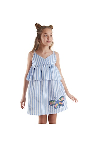 Denokids Mshb&g Çizgili Kelebek Kız Çocuk Elbise Mavi