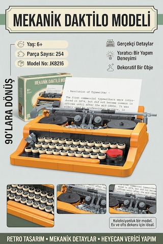 254 Parça Retro Mekanik Daktilo Yapı Blokları Seti 6+ Yaş