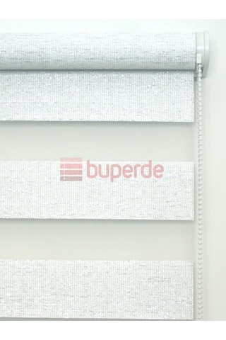 Buperde Simli Beyaz Bambu Zebra Stor Perde