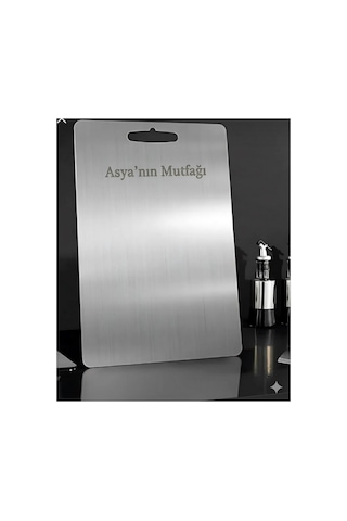 Askılı &  Yazılı %100 Paslanmaz Çelik Kesme Tahtası 24x33 Cm Gümüş