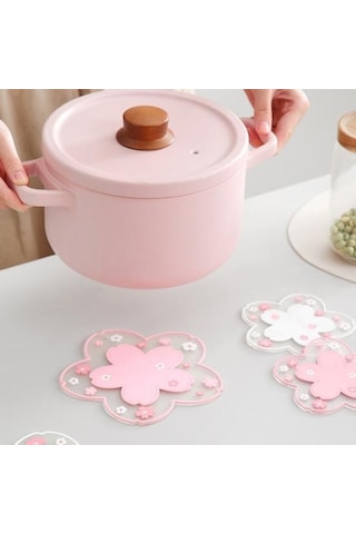 Pembe Pvc Çiçek Yalıtım Fincan Şekli Kaymaz Isı Kahve Paspasları Çay Altlığı S Pembe