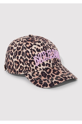 Mavi - Leopar Desenli Şapka 1913001-25818 Kahverengi