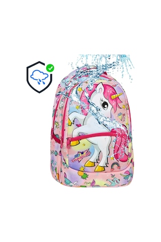 Pembe Unicorn Desenli Kız İlkokul Sırt Çantası + Beslenme Çantası 2307 Çok Renkli
