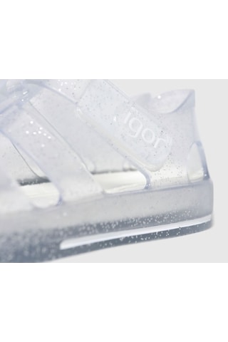Igor S10265 Star Glitter 3004 Çocuk Simli Beyaz Sandalet 20 -27 Beyaz