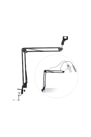 Maiyame Siyah Metal Mikrofon Standı, Tutucu Ve Montaj Kelepçesi Seti, 340g Ağırlık, 40x11.5x4.5cm Paket Boyutu