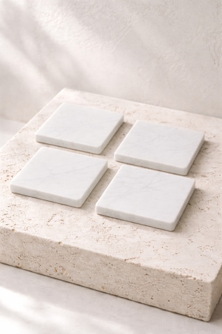 Mermer Bardak Altlığı 4'lü Set 10x10 Cm Beyaz Mermer Kahve Çay Su Bardağı Altlığı 1.3 Cm Kalınlık Diğer