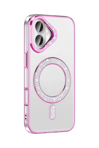 Apple Uyumlu iPhone 16 Plus Kılıf Pırlanta Taş Tasarımlı M-safe Şarj Özellikli Zore Karetta Silikon Kapak Rose Gold