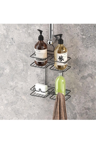 Tekno Tel Bk-067 Asmalı 2 Katlı Düz Banyo Duş Rafı Siyah