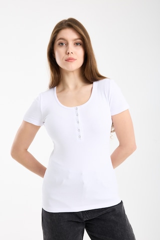 Hdm Kadın Esnek Fitilli Yakası Çıtçıtlı Beyaz Kısa Kol Basic Örme Bluz - H5993-55 Beyaz