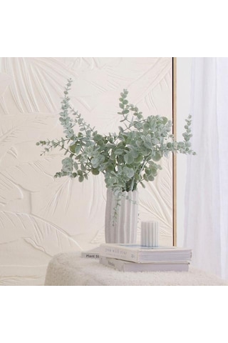 Yapay Çiçek Pastel Karlı Okaliptus 48cm 5dallı Uzun Dal Eucalyptus Beyaz