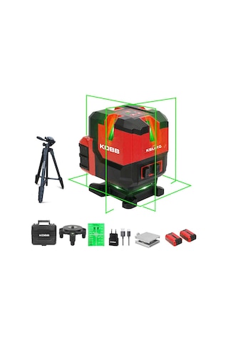 Kobb Kbl41gtp 30m 4x90⁰/1x360⁰ Otomatik Hizalamalı Li-ion Çift Akü Profesyonel Yeşil Çizgi Lazer Distomat + Tripod
