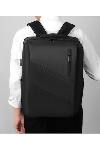 Novahub Sones Usb Şarjlı 17 Laptop Çanta, Su Geçirmez Siyah Siyah