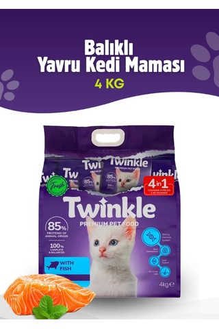 Twinkle Yavru Kediler İçin Balıklı Tam Ve Dengeli Kedi Maması 4 Kg