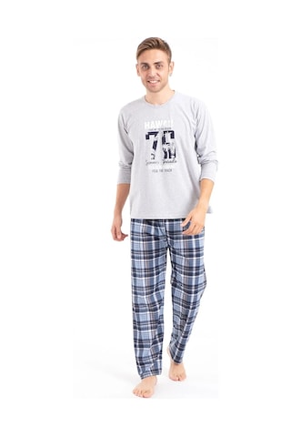 Tampap Erkek Büyük Beden Baskılı Pijama Takımı Uzun Kollu 2170-B Gri