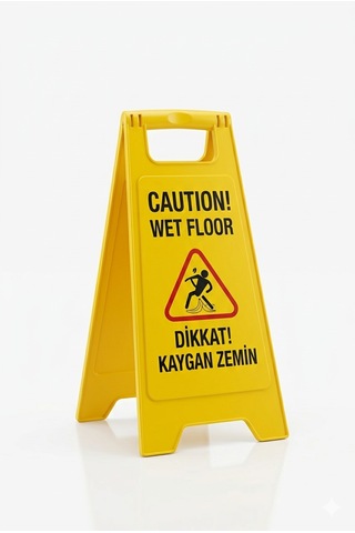 Çift Dilli Kaygan Zemin Uyarı Levhası - Yüksek Görünürlük