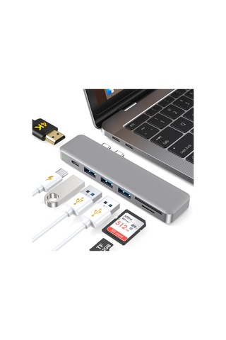 Springsun Çift Usb-c Bağlantı Noktalı Alüminyum Alaşımlı 7'si 1 Arada Çoklu Bağlantı Noktalı Hub 4k Video Hd Çıkış Bağlantı