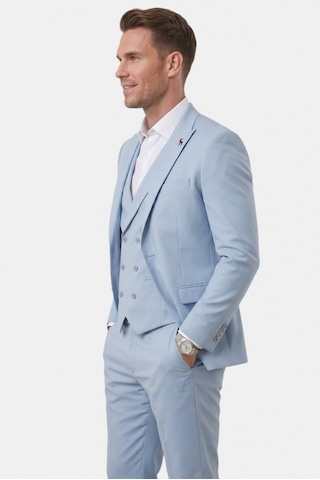 Deep Sea Deepsea Erkek Mavi Premium Collection Slim Fit Likralı 3 Lü Takım Elbise Kruvaze Yelekli İtalyan Kesim 2600342