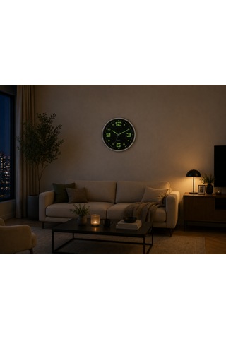 Fosforlu Rakamlı Duvar Saati Gece Parlayan Modern Dekoratif Saat Siyah